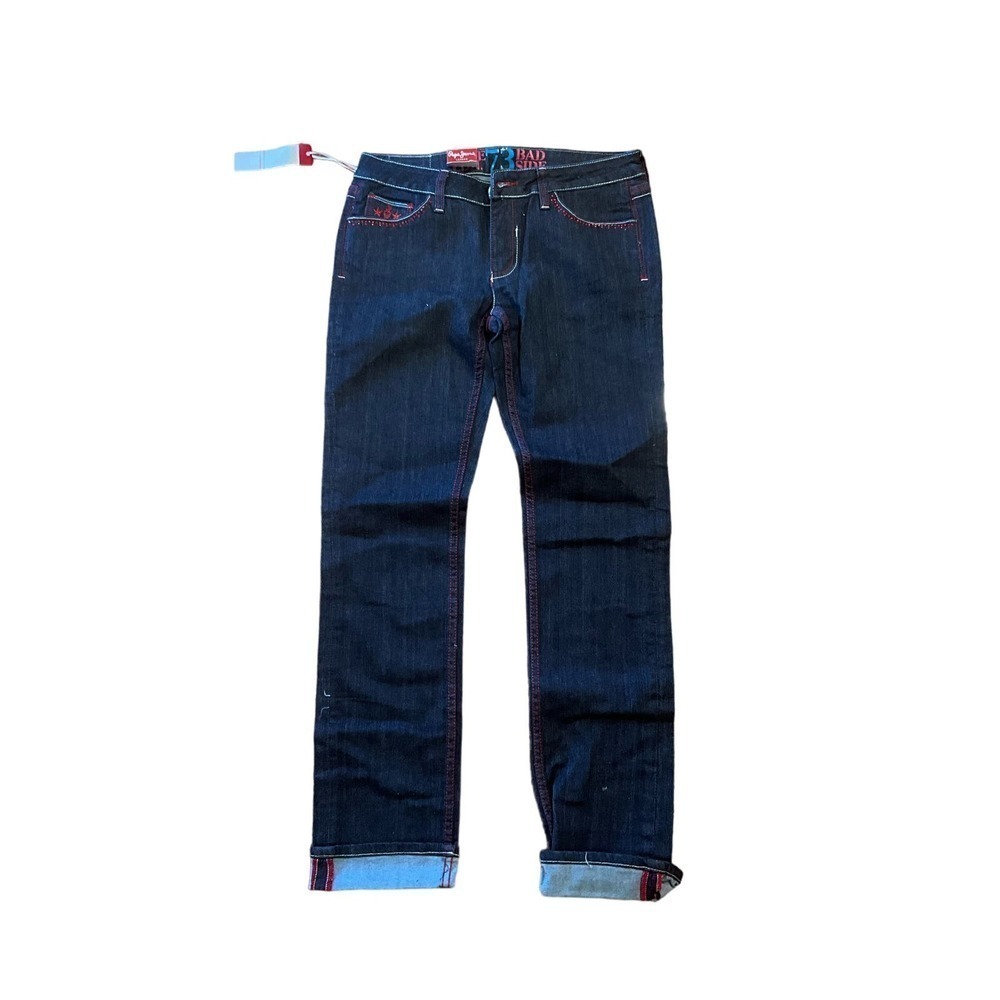 Pepe Straight Leg Jeans Women 30 Black Denim Mid-Rise 5-Pockets Dark Wash Cotton
